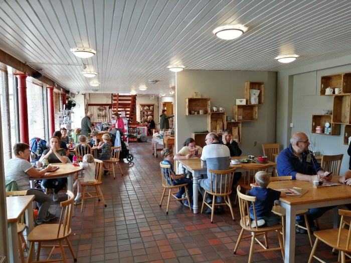 Cafe and shop people eating