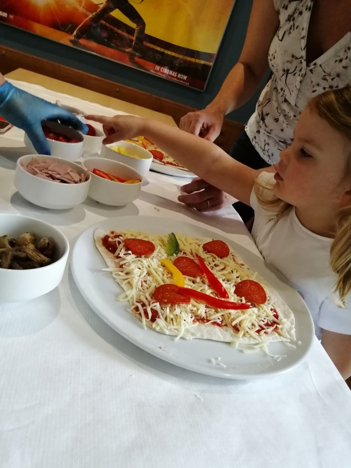 Pizza girl white table cloth