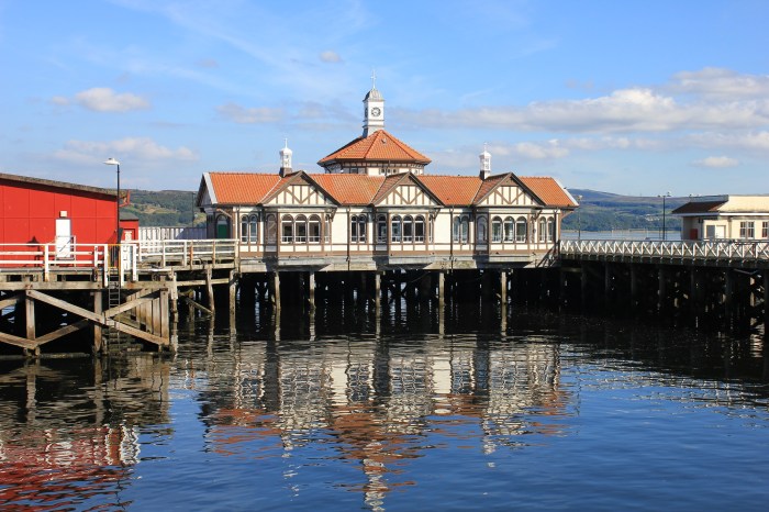 blue skies harbour reflections