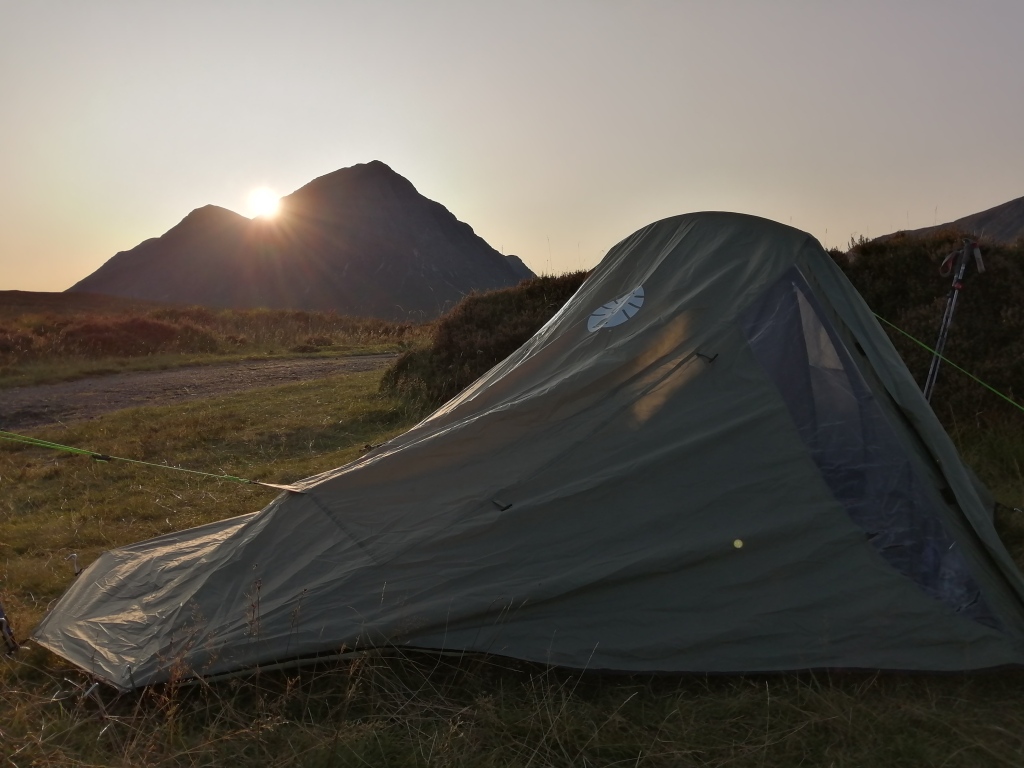 west highland way, scotland, glen coe, buachaille etive mor, mountain, sunset, pathway, tent, camping