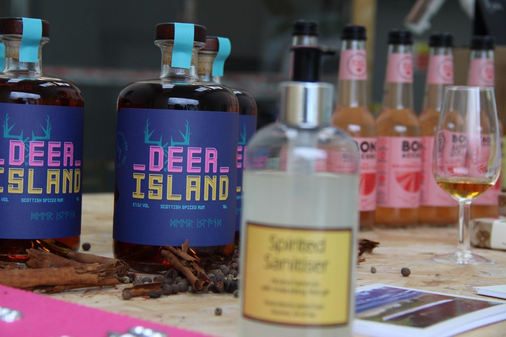 Deer Island Rum, rum, bottles, glasses, jura, scotland